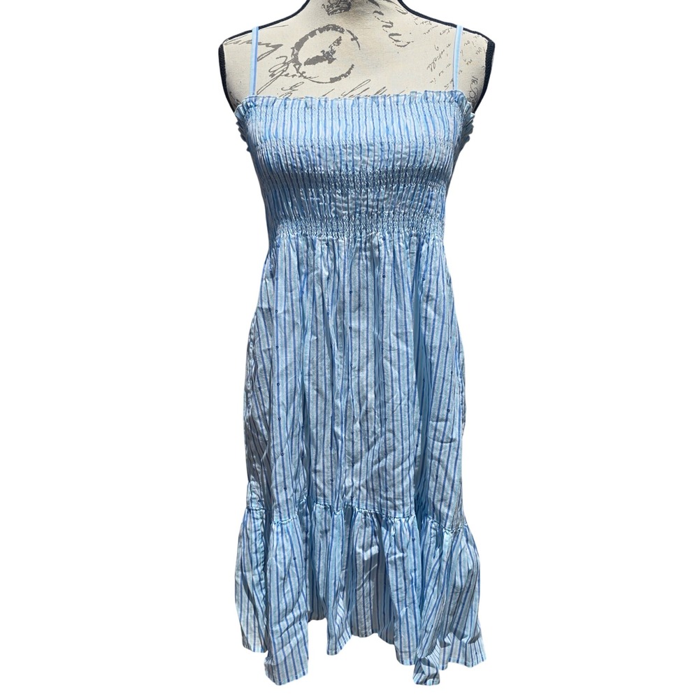 Victorias Secret‎ Angels Blue White Striped Smocked Sequin Sundress Small
